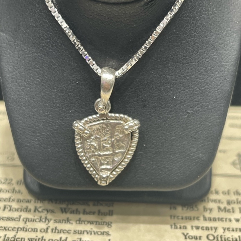 Atocha shipwreck silver coin pendant with the silver chain 20” long